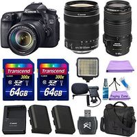 Canon EOS 70D Digital SLR Camera + Canon EF-S 18-135mm f/3.5-5.6 IS STM Lens + Canon EF 70-300mm f/4-5.6 IS USM Lens + Extra Battery + 2pc 64GB Memory Cards + Deluxe Case + Paging Zone Cleaning Kit