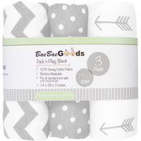 Pack n Play Playard Sheet Set | Portable Mini Crib Fitted Sheets for Boys & Girls | Grey & White | 100% Jersey Knit Cotton | 150 GSM | 3 Pack