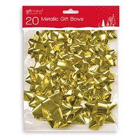 20 x Mixed Size Metallic Christmas Birthday Wrapping Gift Bows Gold Red or Silver, Gold
