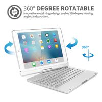 TechCode 9.7 inch iPad Pro Keybaord Case, 7 Color Backlit Wireless Bluetooth Keyboard Case and Cover with 360 Degrees Rotate Folio Slim Smart Keyboard Case Auto Sleep/Wake for iPad Pro 9.7,Silver