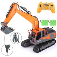 VATOS RC Excavator 17 Channel Construction Vehicle 1:16 Scale 3-in-1 Remote Control Truck 2 Rechargeable Battery Fully Functional with Lights & Sounds 680 ° Rotation Toy Crawler Best Gift Outdoor