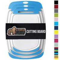 GORILLA GRIP Original Oversized Cutting Board, 3 Piece, BPA Free, Dishwasher Safe, Juice Grooves, Larger Thicker Boards, Easy Grip Handle, Non Porous, Extra Large, Kitchen, Set of 3, Aqua