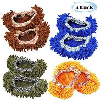 4 Pairs Dust Mop Slippers,Cute Microfiber Multi-Function Shoes Covers Floor Cleaning Tools Foot Socks Caps Hair Cleaner for House Office Kitchen Bathroom Bedroom (Set 2)