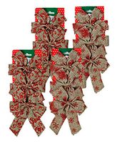 Holiday Trends Set of 12-4.5" Mini Burlap 4 Loop Bow Set W/Gold Foil Tie Back (12)