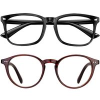 Blue Light Blocking Glasses 2pack Square Computer Glasses Women/Men, Nerd Reading Gaming Glasses Non Prescription (black+round brown)