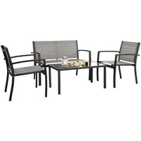 Devoko 4 Pieces Patio Furniture Set Outdoor Garden Patio Conversation Sets Poolside Lawn Chairs with Glass Coffee Table Porch Furniture (Grey)