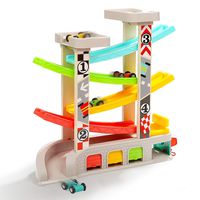 TOP BRIGHT Race Track Car Ramp Toy for Toddler Boys 2 3 Year Old Gifts - with 4 Wooden Cars, Parking Lot & Gas Station