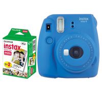Fujifilm instax Mini 9 Instant Film Camera (Cobalt Blue) + Fujifilm Instax Mini Twin Pack Instant Film (20 Shots) - Deluxe Bundle