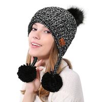 Happy-top Wireless Music Beanie Hat with Bluetooth Headphone Headset Speaker Mic Hands Free Winter Soft Warm Knit Hat Washable Unisex Running Cap for Men Women Girls Outdoor Sport (36 Black White)