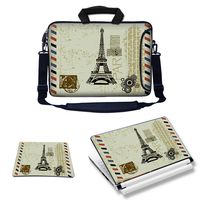 Meffort Inc Laptop Bundle Deal - Includes Neoprene Laptop Bag with Side Pocket Adjust Shoulder Strap with Matching Skin Sticker Decal & Mouse Pad (15.6 Inch, Paris Design)