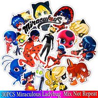 30PCS Pack Miraculous Ladybug Stickers Set Funny Stickers for Kids Luggage Skateboard Laptop Cartoon Anime Stickers for Children