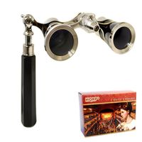 HQRP Opera Glasses w/Built-in Extendable Handle w/Crystal Clear Optic (CCO) / Black-Pearl with Silver Trim