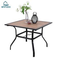MF STUDIO 37" Square Backyard Bistro Table Patio Dining Table Outdoor Furniture Garden Table, Imitation of Wooden Surface Top, 1.57" Umbrella Hole, Brown
