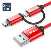 Micro USB Cable, FONKEN 2-in-1 USB Type-C & Micro USB Data Sync Charging Cable Multiple Nylon Braided USB-C Charging Cable for Compatible Samsung Galaxy S9,Note8,S8, LGV30 G6,Google Pixel (2Pack-Red)