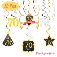 70 Birthday Decoration Happy 70th Birthday Party Silver Black Gold Foil Hanging Swirl Streamers I'm Seventy Years Old Today Birthday Hat Gold Star Ornament Party Present Supplies