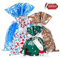 Artiflr 30PCS Bag Christmas Goody Bags Gift Wrapping Assorted Styles with 30pcs Ribbon Ties