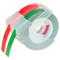 KCMYTONER 2 roll Pack Replace 3D Plastic Embossing Labels Tape for Embossing White on Red Green 3/8'' x 9.8' 9mm x 3m 520102 520103 for Dymo Executive III Embosser 1011 1550 1570 1610 Printers