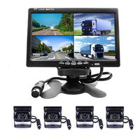 Camecho Vehicle Backup Camera 7 Inch 4 Split Monitor Front View, Rear View Camera 18 IR Night Vision Waterproof Auto Camera with 2x33 ft and 2x65ft Cables for Trucks, RV, Trailer, Bus