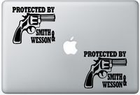 Protected By Smith And Wesson Gun ArcDecals78602516 Set Of Two (2x) , Decal , Sticker , Laptop , Ipad , Car , Truck