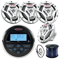 Jensen MS-3ARTL Gauge Style Marine Boat Bluetooth Radio Stereo Receiver Bundle Combo With 4x JVC CS-DR6201MW 300-Watt 6.5" 2-Way Coaxial Speakers + Enrock Radio Antenna + 50 Foot 16g Speaker Wire