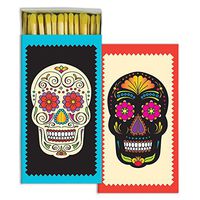 HomArt Large Decorative Sugar Skull Candle and Fireplace Wood Matches (Set of 2)
