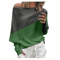 RUIVE Women's One Shoulder Knitted Top Pullover Patchwork Large Size Loose Long Batwing Sleeve Jumper Ladies Sweater Green