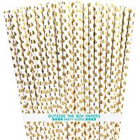 Gold Foil Heart Paper Straws - Wedding Supply 7.75 Inches - 100 Pack - Outside the Box Papers Brand