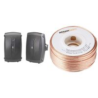 Yamaha NS-AW150BL 2-Way Indoor/Outdoor Speakers (Pair, Black) - Wired & AmazonBasics SW100ft  16-Gauge Speaker Wire - 100 Feet