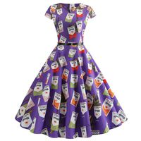 Makaor Women's Summer Dress Short Sleeve V Neck Dress Swing A Line 1950s Vintage Dress Retro Dress,Pineapple/Cherry/Flower Print (M, E)