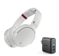 Skullcandy Venue Active Noise Canceling Over-Ear Wireless Bluetooth Headphone Bundle with Anker 2 Ports USB Wall Charger - White/Crimson