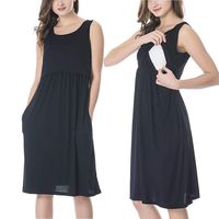 Iusun Women's Maternity Dress with Pockets O-Neck Sleeveless Layer Sundress Nursing Breastfeeding Pregnants for Summer Daily Vacation Holiday
