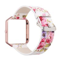 YOSWAN Replacement Band for Fitbit Blaze, Watchband Floral Soft Leather Strap Replacement Watch Band Wristband Bracelet Strap and Frame for Fitbit Blaze (White Pink+ Rose Pink Frame)