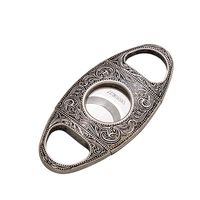 LUBINSKI Cigar Cutter Stainless Steel Double Blade Guillotine Scissors Pocket Size Smoke Knife Exquisite Engraving Patterns,Packed with Nice Gift Box (Silver)