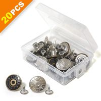 20 Sets Replacement Jean Buttons, 17mm Combo Copper Tack Buttons Replacement Kit with Rivets and Metal Base in Plastic Storage Box