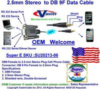 Vaster SKU:20213-6 RS232 DB 9 Female to Stereo 2.5mm Plug Shielded Cable with Ground. 6Ft