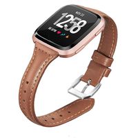 Fantecy Slim Leather Band Compatible with Fitbit Versa Bands Leather for Women Sports Loop Straps Breathable Accessories Thin Leather Brown
