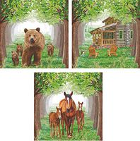 Bundle Of 3 (20 count) Packages Timberland Beverage Cocktail Napkins Featuring Log Cabin, Horses, Bears