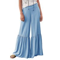 Leggings For Women Plus Size Sexy loose High Waist Solid Sleep Pants Ruffle Wide leg Beach Pants By Sagton (Sky Blue,S)