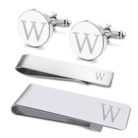 BodyJ4You 4PC Cufflinks Tie Bar Money Clip Button Shirt Personalized Initials Letter W Gift Set