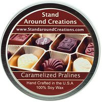 Premium 100% All Natural Soy Wax Aromatherapy Candle - 4oz Tin Caramelized Pralines: An irresistible blend of sweet warm vanilla caramel, dark brown sugar and butter-drenched pecans.
