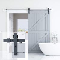 Genius Iron 8FT Single Barn Door Hardware, Classic Design Standard Track with Upgraded Nylon Bearings, for 42in-48in Wide Sliding Door Panel, Easy Installation [Basic J], Black