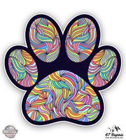 Paw Print Cute Colorful Tangle Design - 5" Vinyl Sticker - For Car Laptop I-Pad - Waterproof Decal