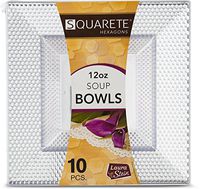 Squarete Hexagons Crystal Clear Hard Plastic Elegant Disposable 12 Ounce Square Dessert Bowls 10 Bowls Per Package