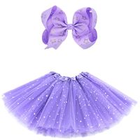BGFKS 5 Layered Tulle Tutu Skirt for Girls with Hairbow and Hairties, Ballet Dressing Up Kid Tutu Skirt (Star-Purple, 2-8 Years Old)