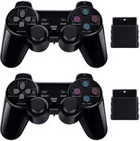 PS2 Wireless Controller 2.4G, Double Shock Dual Vibration Twin Shock Gamepad for Sony Playstation 2, Black 2 Pack