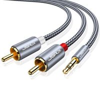 JSAUX RCA Cable, [6.6ft 2Pack, Dual Shielded Gold-Plated] 3.5mm Male to 2RCA Male Stereo Audio Adapter Coaxial Cable Nylon Braided AUX RCA Y Cord for Smartphones, MP3, Tablets, Speakers, HDTV [Grey]