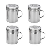 (Set of 4) 10 Ounce Stainless Steel Dredge with Handle, Salt, Pepper, Spice, Sugar Shaker Set