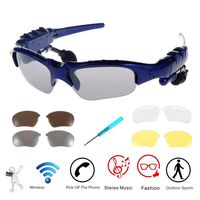 WONFAST Bluetooth Sunglasses Sun Glasses Music Handsfree Headset Headphones for Smart Phone PC Tablet IPHONE6 /6 PLUS Samsung HTC Bluetooth devices + Free Replaceable 3 pair lens (Yellow,Brown,Clear) - Blue