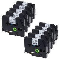 TZe Tape for Brother P-Touch Cube, PTD600, PTD400AD, PT-D210 Label Maker, Standard Laminated TZe-211 TZ211 1/4 Inch (0.23 Inch) Black on White, 26.2 Feet (8m), 10 Pack