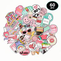 Novely - Vinyl Sticker Decal Set - Great for Water Bottles, Phone Cases, Skateboards, Guitars, and Much More! - Waterproof & Easily Removeable - 60 Piece Set
